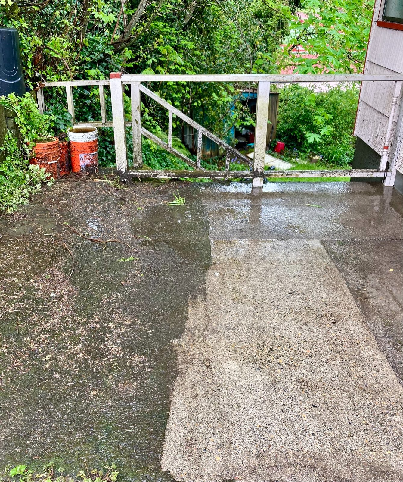 Outdoor patio area being cleaned